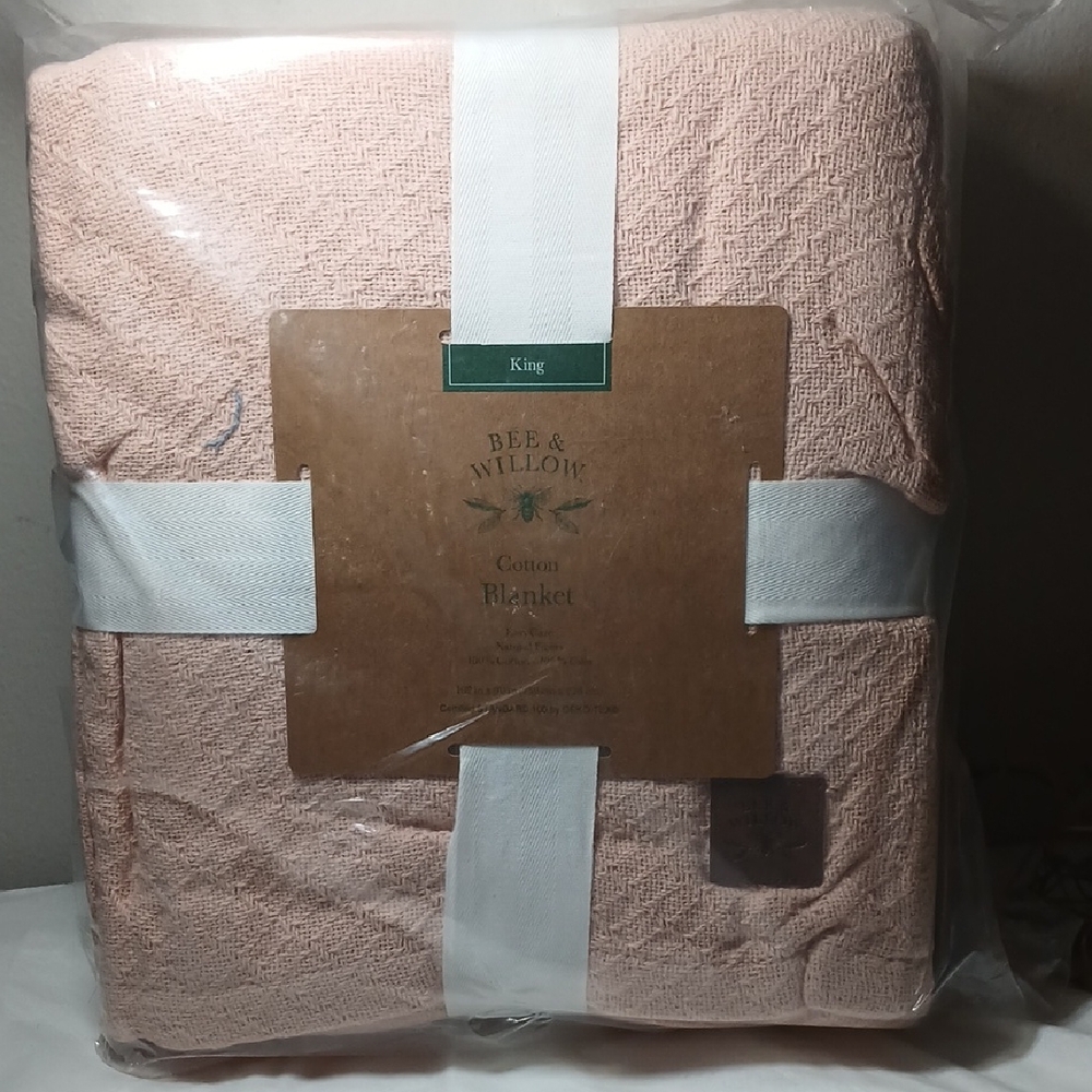 Bee&Willow 100%Cotton Blanket - Pink New In Bag King Size